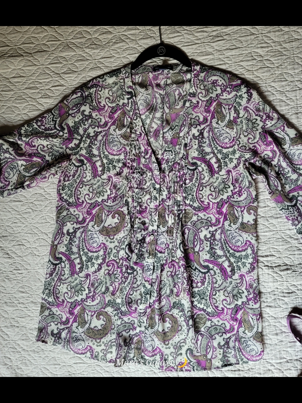 Gap Boho Purple & White Paisley Pintuck Pleat Blouse